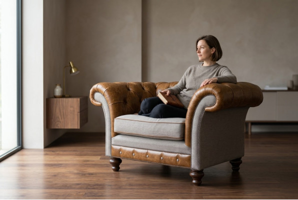 Chesterfield Design Tela Sofá Sillón 1.5 plazas Sofás tapizados Lounge Nuevo Club