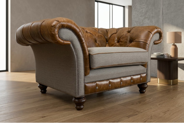 Chesterfield Design Tela Sofá Sillón 1.5 plazas Sofás tapizados Lounge Nuevo Club