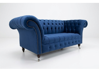 Sofá clásico Chesterfield azul, tapizado, conjunto de 2 plazas, sofás, sofá de 185cm.