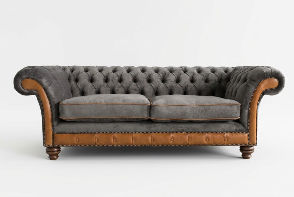 Sofá de lujo Chesterfield de 3 plazas en gris marrón para la sala de estar.