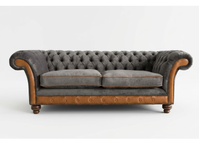 Sofá de lujo Chesterfield de 3 plazas en gris marrón para la sala de estar.