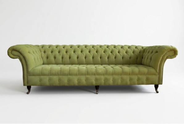 Sofá clásico Chesterfield de 4 plazas Sofás de cuero verde Diseño de tapicería