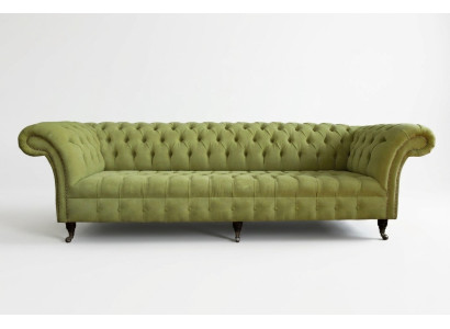 Sofá clásico Chesterfield de 4 plazas Sofás de cuero verde Diseño de tapicería