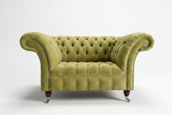 Chesterfield Design Tela Sofá Sillón de 1,5 plazas Lounge de terciopelo verde