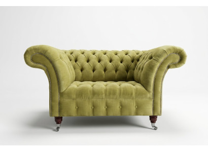 Chesterfield Design Tela Sofá Sillón de 1,5 plazas Lounge de terciopelo verde
