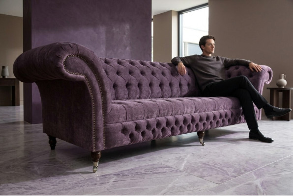 Sofá Chesterfield clásico de 4 plazas Sofás Tapizados Sofás de Cuero Marrón Diseño.