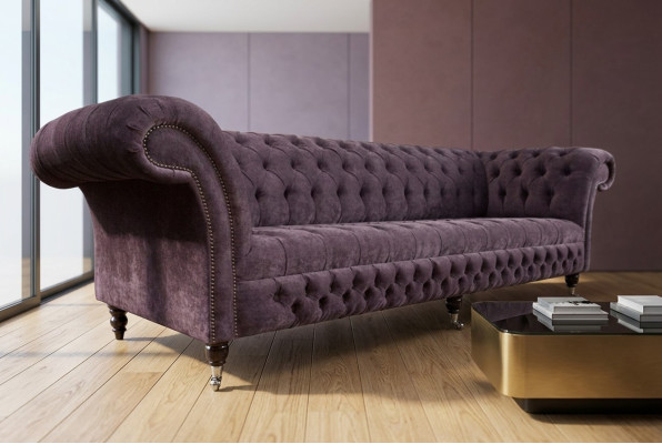 Sofá Chesterfield clásico de 4 plazas Sofás Tapizados Sofás de Cuero Marrón Diseño.