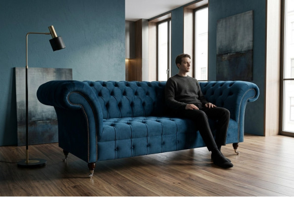 Chesterfield sofá de 3 plazas tapizado en cuero tela sofá tela estilo moderno