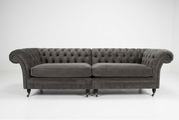 Sofá Chesterfield clásico de 4 plazas, sofás de diseño, sofás tapizados, cuero marrón.