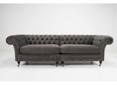 Sofá Chesterfield clásico de 4 plazas, sofás de diseño, sofás tapizados, cuero marrón.
