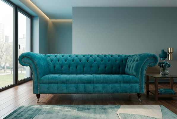 Chesterfield Original Sofá Couch Textil Sofas Sofás Tapizado Tela Nuevo