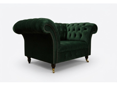 Chesterfield Diseño Tela Sofá Butaca de 1.5 plazas Sofás tapizados Lounge Verde Terciopelo