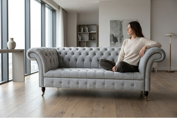Sofá Chesterfield Set 3+2 plazas de terciopelo aterciopelado conjunto de diseño de muebles