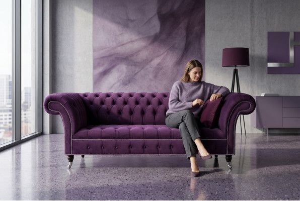 Chesterfield Original Sofá Sofá Textil Sofás Tela Morado 225cm Sofá