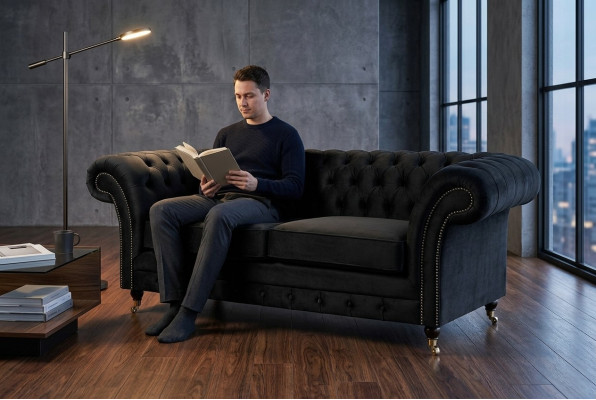 Chesterfield Original Sofa JVMoebel Sofás de tela Gris 185cm Sofá