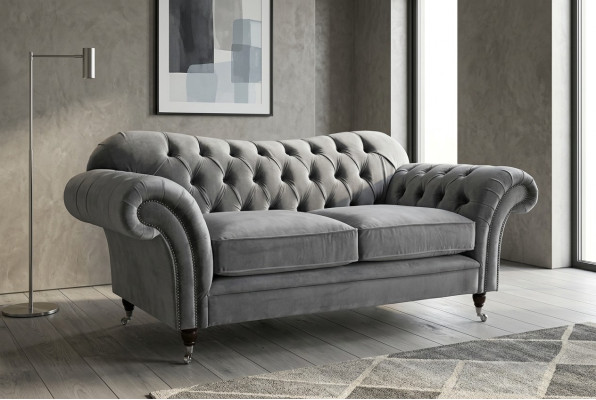 Chesterfield Original Sofá Textil Sofás Sofás Tela Gris 200cm Sofá