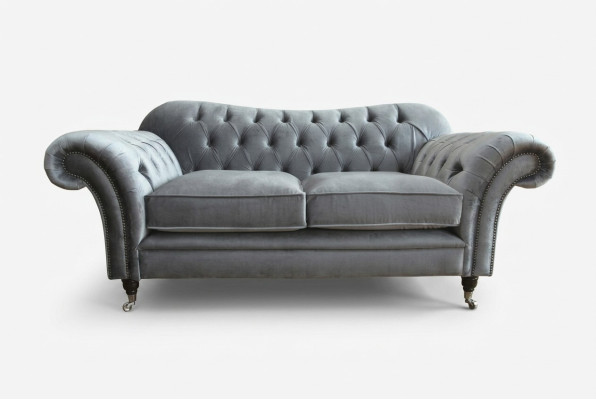 Chesterfield Original Sofá Textil Sofás Sofás Tela Gris 200cm Sofá