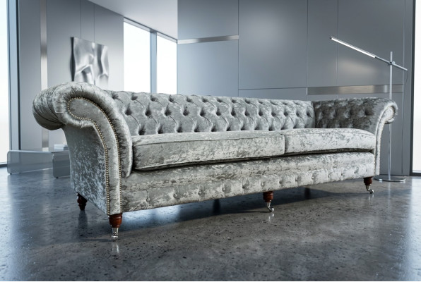 Chesterfield Sofá de 4 plazas gris Puff Diseñador de 4 plazas