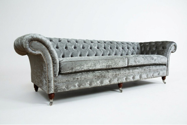 Chesterfield Sofá de 4 plazas gris Puff Diseñador de 4 plazas