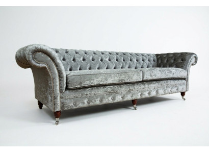 Chesterfield Sofá de 4 plazas gris Puff Diseñador de 4 plazas