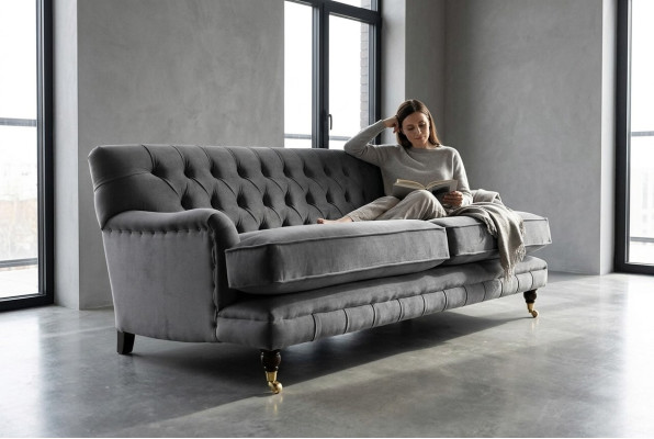 Chesterfield sofá de 3 plazas Tapicería textil Sofá de salón de terciopelo nuevo