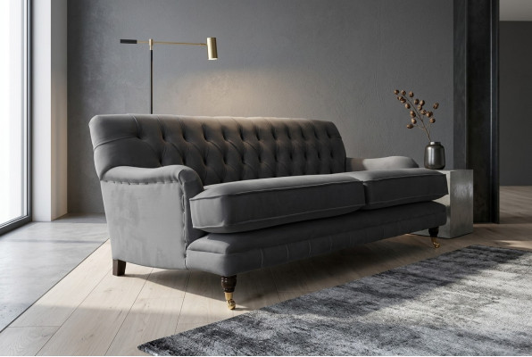 Chesterfield sofá de 3 plazas Tapicería textil Sofá de salón de terciopelo nuevo
