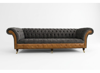 Sofá Chesterfield de diseñador color gris-marrón de lujo de 4 plazas
