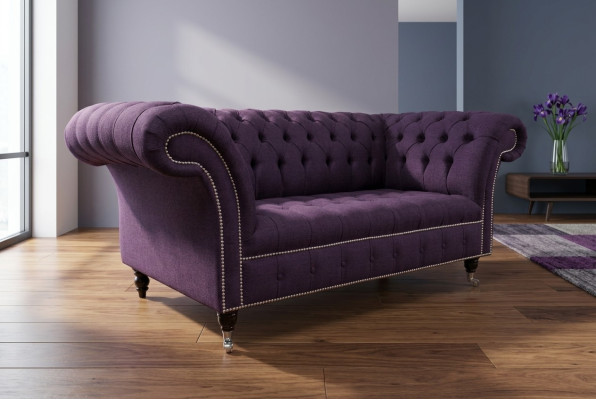 clásico sofá Chesterfield de 3 plazas en terciopelo de cuero de diseño morado upholstered