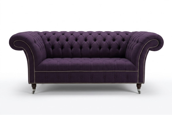 clásico sofá Chesterfield de 3 plazas en terciopelo de cuero de diseño morado upholstered