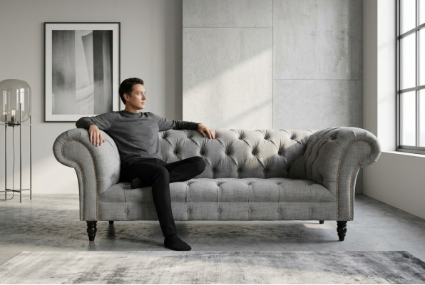 Diseño Chesterfield sofá 3 juego de sofá tela tapizada de cuero sofá de tres plazas