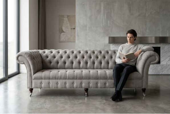 Sofá de tela, sofá Chesterfield de tela, sofás grandes XXL, asientos de 265 cm, tapizados.