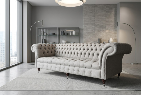 Sofá de tela, sofá Chesterfield de tela, sofás grandes XXL, asientos de 265 cm, tapizados.
