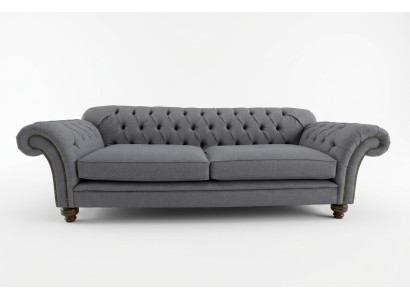 Sofá Chesterfield moderno, sofá de 4 plazas, diseño en terciopelo, cuero gris.