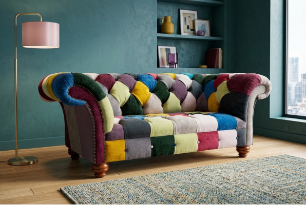 Diseño moderno Sofá de 2 plazas Chesterfield colorido en tela Sofá acolchado de diseño