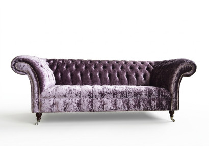 Elegante sofá Chesterfield lila de tres plazas para sala de estar de lujo