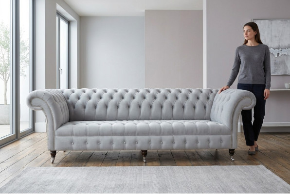 Sofá de tela Sofá Chesterfield de tela, grandes sofás, sofás xxl, asientos acolchados, 265 cm.