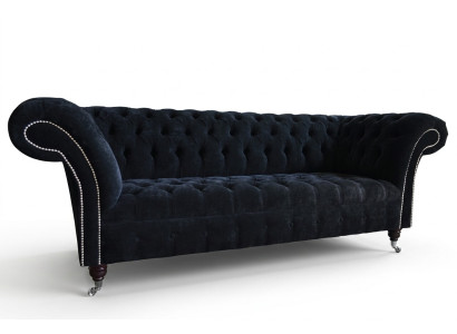 Sofá de lujo de tres plazas Chesterfield negro para la sala de estar.