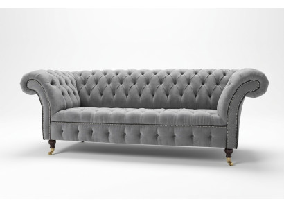 Sofá de lujo Chesterfield gris elegante de 3 plazas para sala de estar.