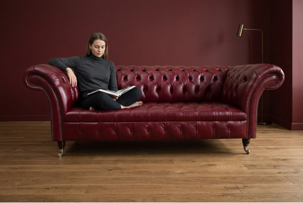 Sofá de 3 plazas Chesterfield rojo, diseñador de lujo