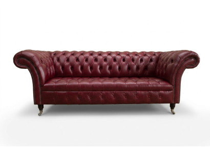 Sofá de 3 plazas Chesterfield rojo, diseñador de lujo