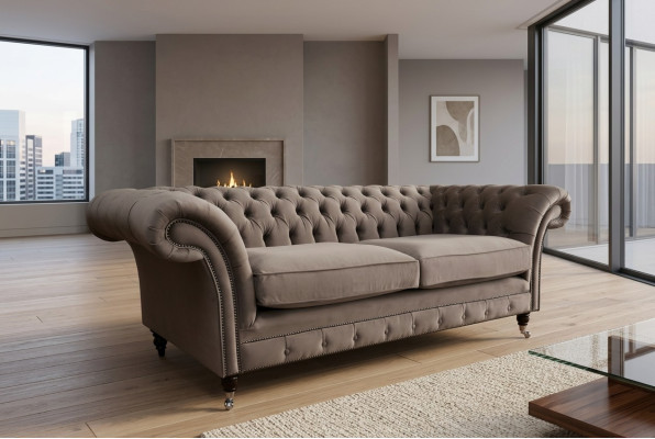 Lujo Chesterfield de tres plazas Chesterfield en color beige para sala de estar, sofá de diseño de tres plazas.