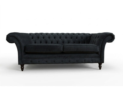 Elegante sofá Chesterfield negro diseñador de 3 plazas de lujo
