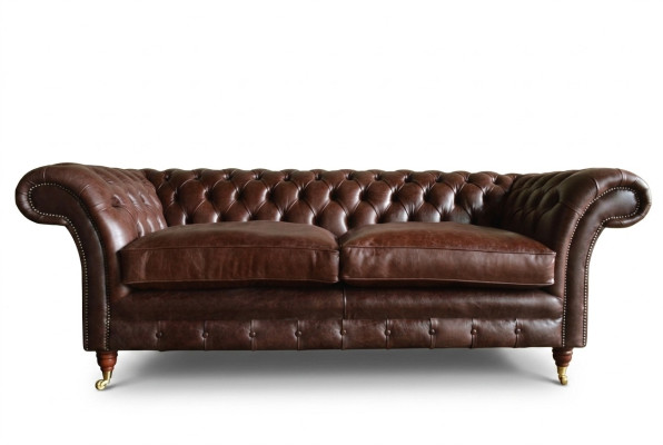 Sofá de lujo Chesterfield marrón de 3 plazas para sala de estar moderna.