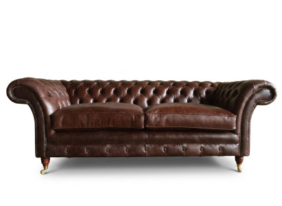 Sofá de lujo Chesterfield marrón de 3 plazas para sala de estar moderna.