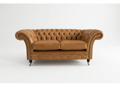 Chesterfield diseño sofá de lujo conjunto de asientos de sofá de cuero textil marrón.