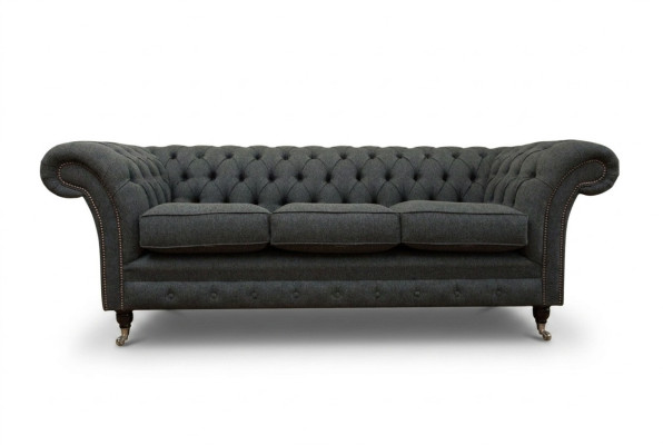 Sofá Chesterfield tapizado negro, diseñador de 3 plazas para el salón.