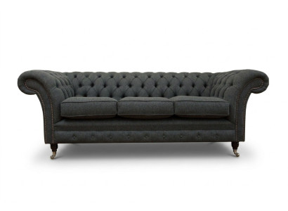 Sofá Chesterfield tapizado negro, diseñador de 3 plazas para el salón.