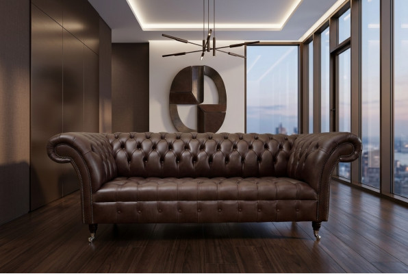 Sofá Chesterfield marrón de lujo diseñado por un diseñador de sofás.