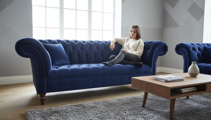 Sofá chesterfield azul diseño sofás tapizados tela cuero