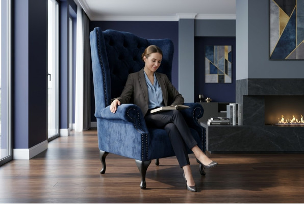 Sillón azul de orejas Chesterfield Sofá Sofá Acolchado de un asiento Sofás Textiles